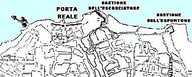 Rielaborazione di un particolare della mappa spagnola del 1739 Rielaborazione di un particolare della mappa spagnola del 1739