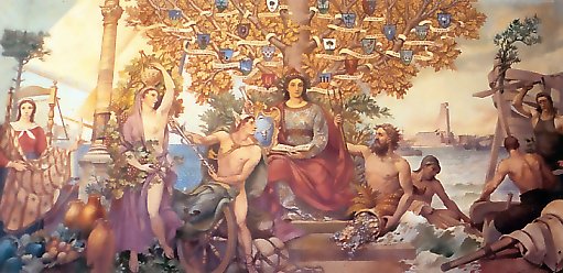 "L'Allegoria della Provincia di Brindisi" dipinta nel 1949 da Mario Prayer (nato nel 1887)